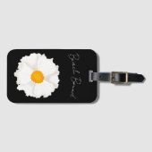 Witte klaproos bloem zwart bagagelabel (Voorkant (horizontaal))