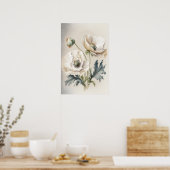 Witte klaproos bloemen kunstprint poster (Keuken)