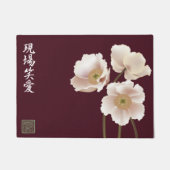 Witte klaprozen bordeaux "Live Laugh Love" Deurmat (Voorkant)