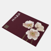 Witte klaprozen bordeaux "Live Laugh Love" Deurmat (Schuin)