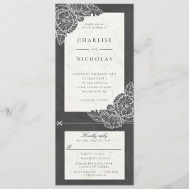 Witte klaprozen grijze bloemen bruiloft uitnodigin kaart