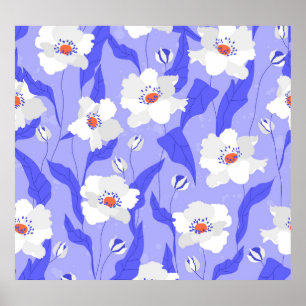 Witte klaprozen: handgetekende Paarse naadloos Poster