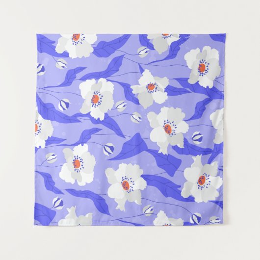 Witte klaprozen: handgetekende Paarse naadloos Wandkleed (Voorkant (horizontaal))