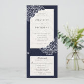 Witte klaprozen marine bloemige trouw uitnodiging  (Staand voorkant)