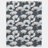 Witte klaprozen op marineblauw fleece deken (Voorkant)