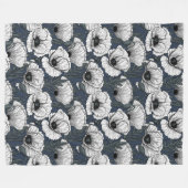 Witte klaprozen op marineblauw fleece deken (Voorkant (Horizontaal))