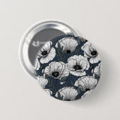 Witte klaprozen op marineblauw ronde button 5,7 cm (Voorkant /achterkant)