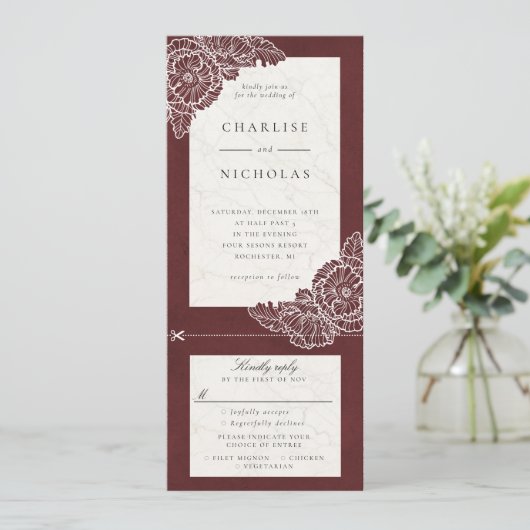 Witte klaprozen rode bloem bruiloft uitnodiging RS (Staand voorkant)