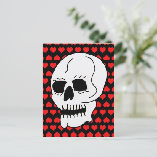Witte Klassieke rode schedelharten Briefkaart (Staand voorkant)