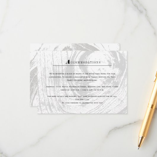 Witte klassieke rustieke houtnerf winter bruiloft informatiekaartje (Voorkant / Achterkant in situ)