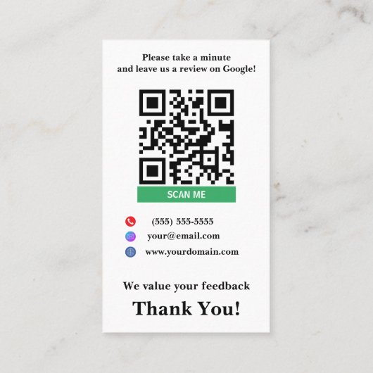 Witte Kleine Bedrijven Google Review Link Sjabloon Visitekaartje (Achterkant)