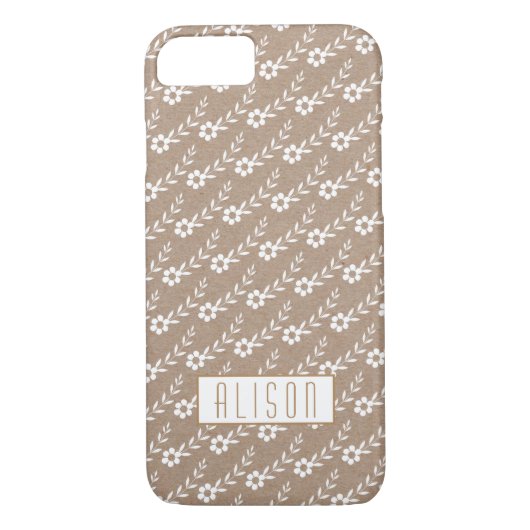 Witte kleine bloemen op kraftpapier rustiek bloemi Case-Mate iPhone case (Achterkant)