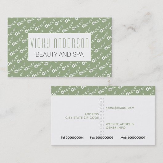 Witte kleine bloemen salie groen bloemenpatroon visitekaartje (Voorkant / Achterkant)