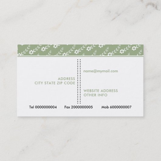 Witte kleine bloemen salie groen bloemenpatroon visitekaartje (Achterkant)