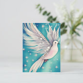 Witte kleine duif met vleugels briefkaart (Staand voorkant)