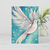 Witte kleine duif met vleugels feestdagenkaart (Staand voorkant)