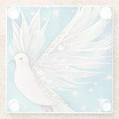 Witte kleine duif met vleugels glazen onderzetter (Achterkant)