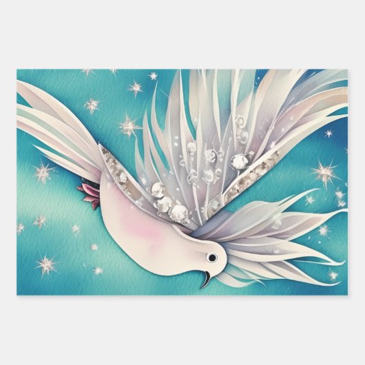 Witte kleine duif met vleugels inpakpapier vel (Voorkant 2)