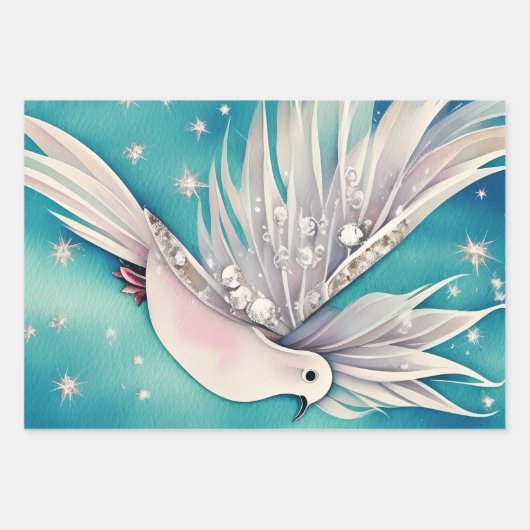 Witte kleine duif met vleugels inpakpapier vel (Voorkant)