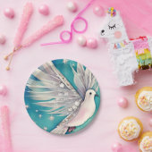 Witte kleine duif met vleugels papieren bordje (Feest)