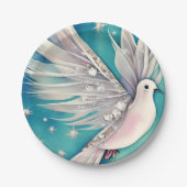 Witte kleine duif met vleugels papieren bordje (Voorkant)