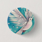 Witte kleine duif met vleugels ronde button 3,2 cm (Voorkant)