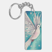 Witte kleine duif met vleugels sleutelhanger (Voorkant Links)