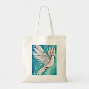 Witte kleine duif met vleugels tote bag
