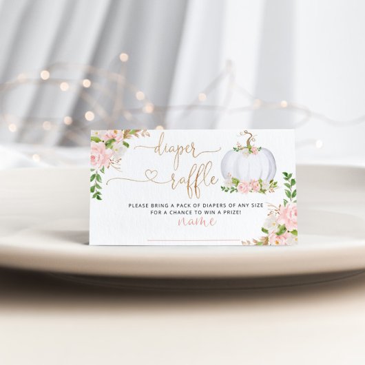 Witte kleine pompoen herfst, luierkaartje informatiekaartje