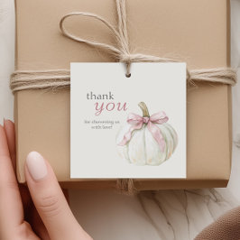 Witte Kleine Pompoen Roze Bow Baby shower Bedankt Bedankjes Labels