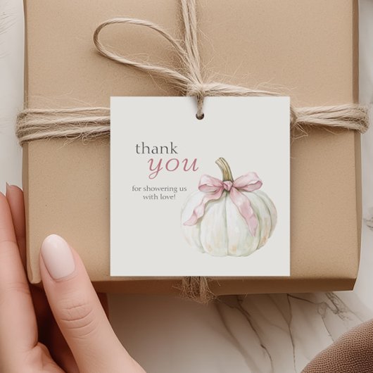 Witte Kleine Pompoen Roze Bow Baby shower Bedankt Bedankjes Labels