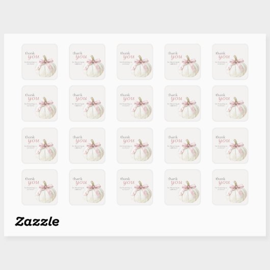Witte Kleine Pompoen Roze Bow Baby shower Bedankt Vierkante Sticker (Vel)