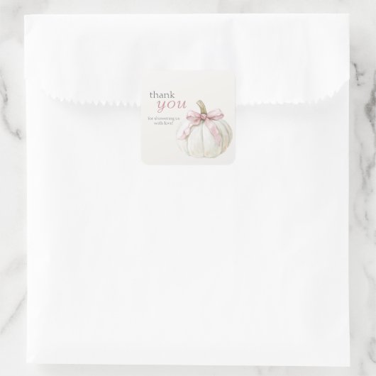 Witte Kleine Pompoen Roze Bow Baby shower Bedankt Vierkante Sticker (Tas)