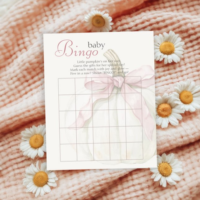 Witte Kleine Pompoen Roze Bow Baby shower Bingo (Creator heeft geüpload)