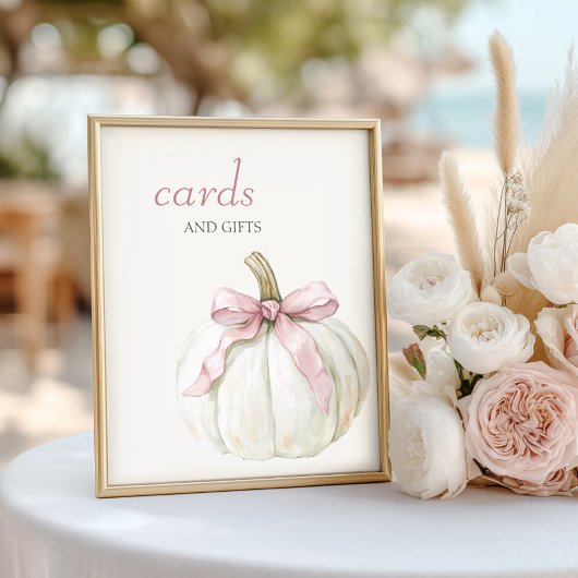 Witte Kleine Pompoen Roze Bow Kaarten en geschenke Poster
