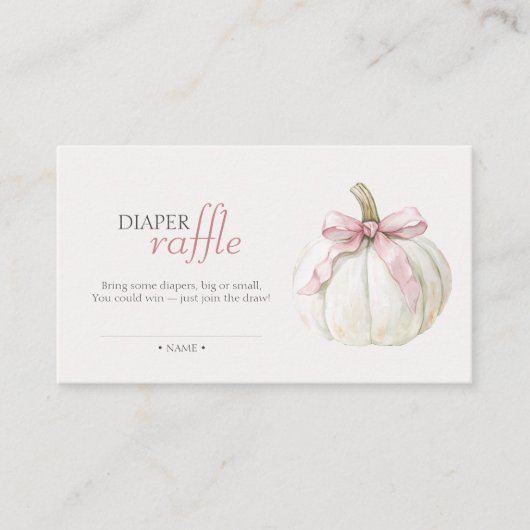 Witte Kleine Pompoen Roze Bow Meisje Luier Raffle Informatiekaartje (Voorkant)