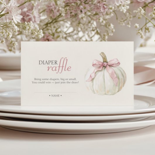 Witte Kleine Pompoen Roze Bow Meisje Luier Raffle Informatiekaartje