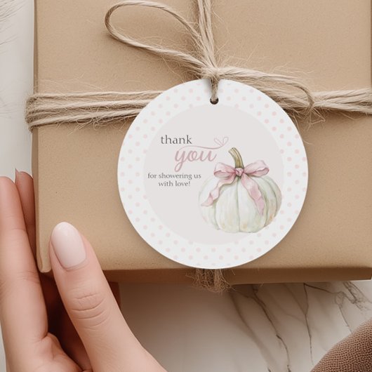 Witte Kleine Pompoen Roze Polka Dots Bedankt Bedankjes Labels