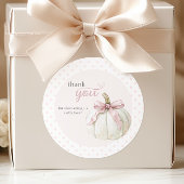Witte Kleine Pompoen Roze Polka Dots Bedankt Ronde Sticker