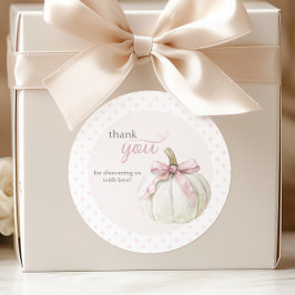 Witte Kleine Pompoen Roze Polka Dots Bedankt Ronde Sticker