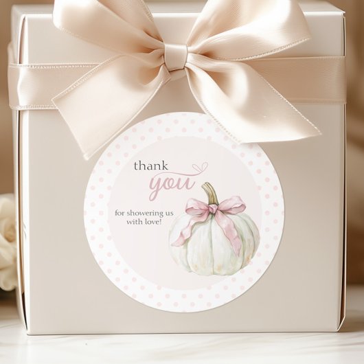Witte Kleine Pompoen Roze Polka Dots Bedankt Ronde Sticker