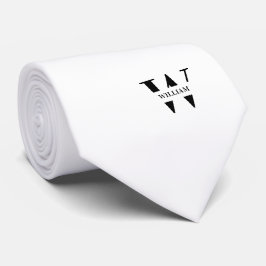 Witte Kleur Elegant Monogram + Naam Stropdas