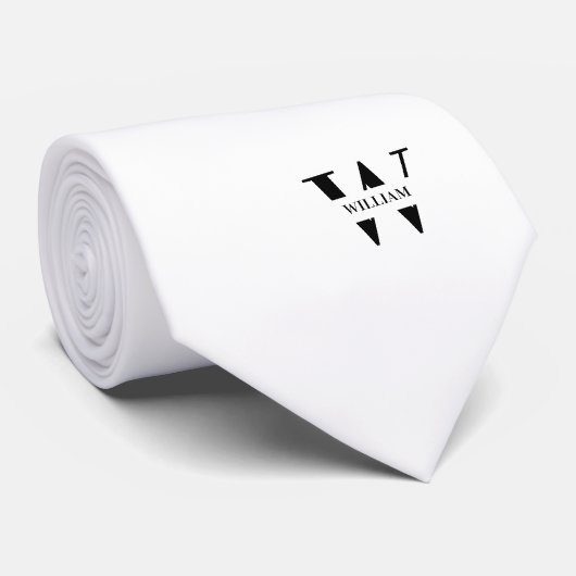 Witte Kleur Elegant Monogram + Naam Stropdas (Opgerold)