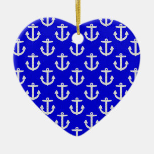 Witte kleuren op blauwe achtergrond keramisch ornament
