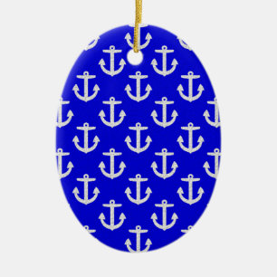 Witte kleuren op blauwe achtergrond keramisch ornament