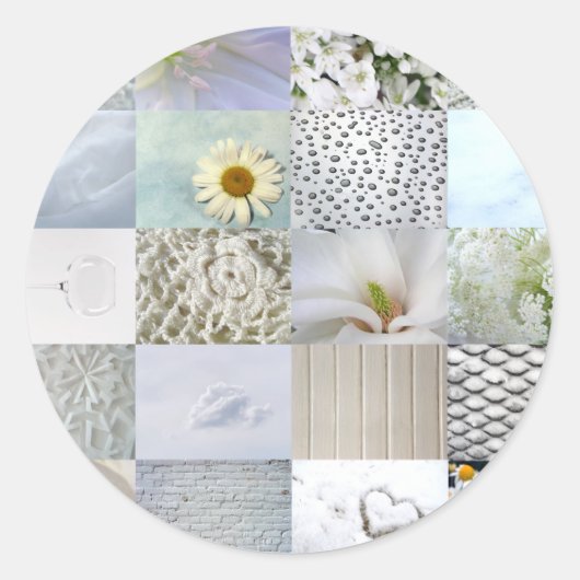Witte kleurenfotocollage ronde sticker (Voorkant)
