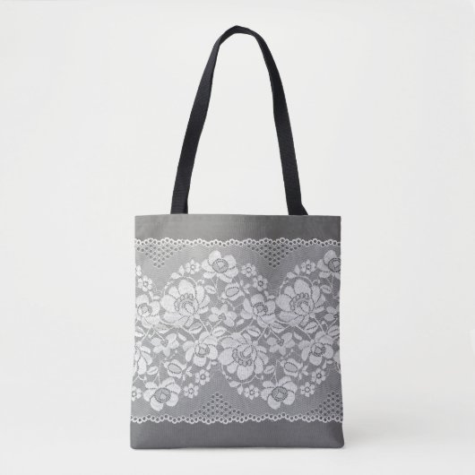 Witte kleurenrechte strook van kant op grijs tote bag (Voorkant)