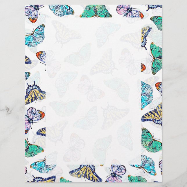 Witte kleurige Waterverf Butterflies Briefhoofd (Voorkant)