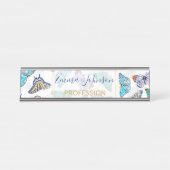Witte kleurige Waterverf Butterflies Bureau Naambordje (Voorkant)