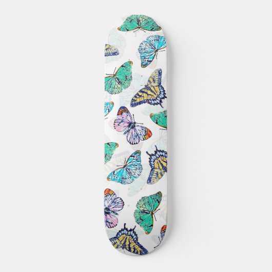 Witte kleurige Waterverf Butterflies Persoonlijk Skateboard (Voorkant)